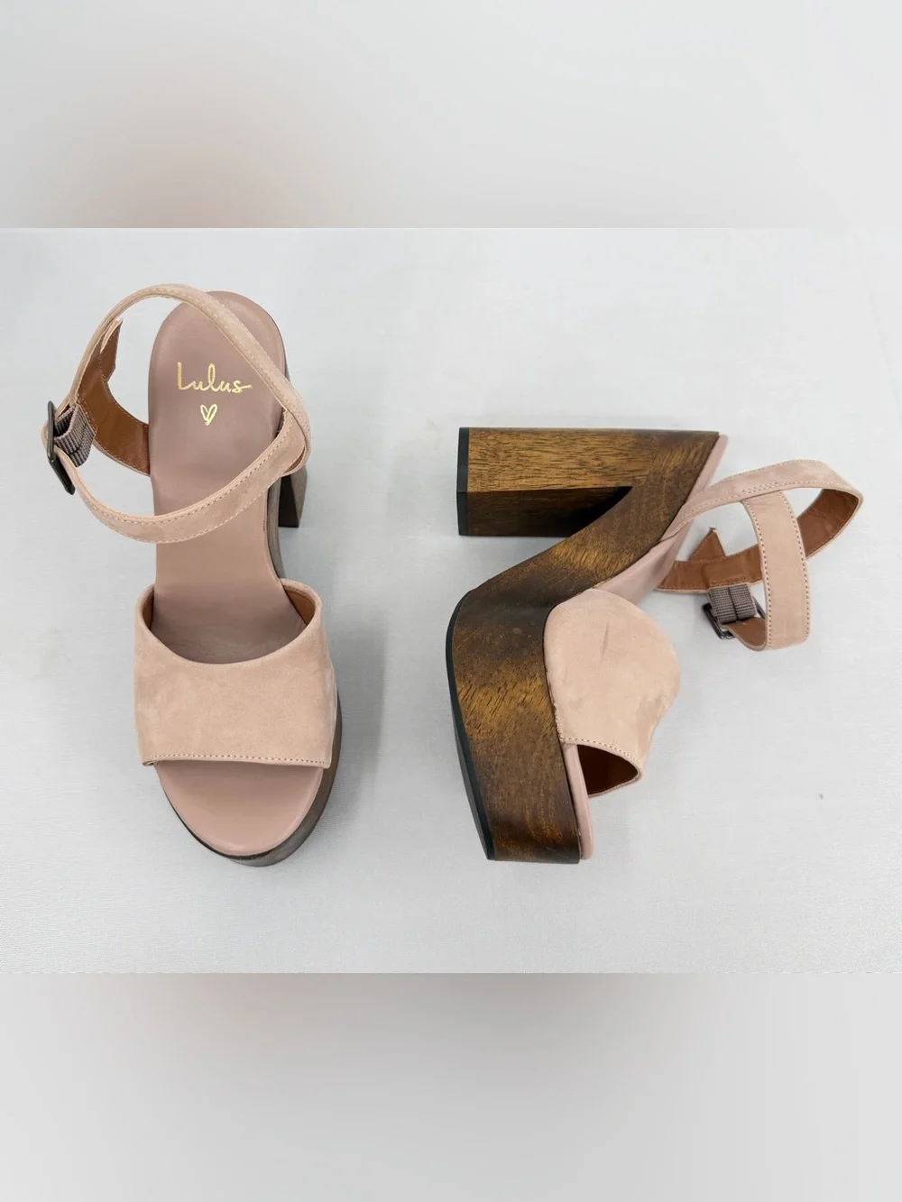 Leather Wood Platform Block Heel Sandals Nude 6.5 resort boho eurosummer coastal